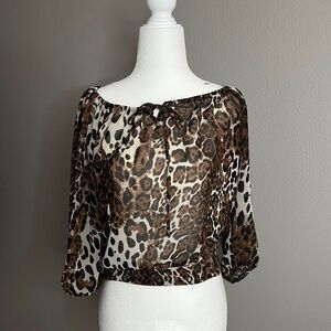 Vintage leopard print shirt Size small sheer shirred and smocked